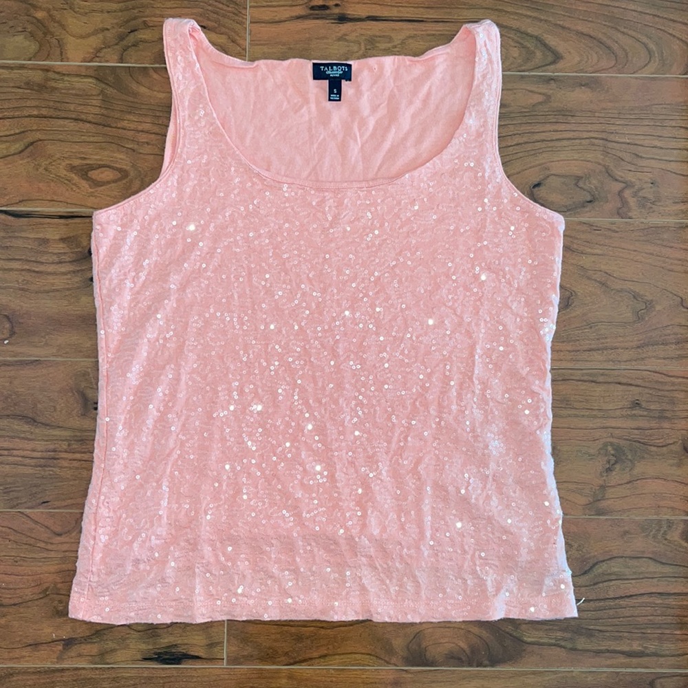 Talbots Coral Pink Sequin Sleeveless Double Lined Tank Top Shirt Blouse